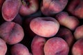 Peach new form . Flat peaches background. Royalty Free Stock Photo