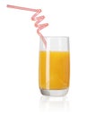 Peach or orange fruit juice in a glass with drinking straw isolated on white background Royalty Free Stock Photo