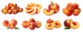 Peach peaches Nectarine Nectarines fruit, many angles and view side top front heap pile bunch isolated on transparent cutout, PNG Royalty Free Stock Photo