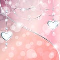 Peach pink sparkly banner with heart-shaped pendants