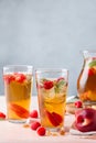 Peach raspberry iced tea, summer refreshing drink, beverage, cocktail Royalty Free Stock Photo