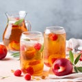 Peach raspberry iced tea, summer refreshing drink, beverage, cocktail Royalty Free Stock Photo