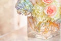 Peach Rose Blue Hydrangea Glass Vase Royalty Free Stock Photo