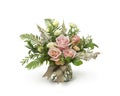 Peach Roses Flower Arrangement in a Short Vase Designed by Florist - White Space Background Royalty Free Stock Photo