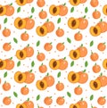 Peach seamless pattern. Apricot endless background, texture. Fruits backdrop.