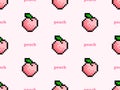 Peach seamless pattern on pink background.Pixel style Royalty Free Stock Photo