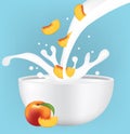 Peach slice in milk splash Royalty Free Stock Photo