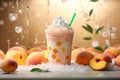 Peach smoothie frappe effect swirling wave Peach milk splash around glass. Generative AI Royalty Free Stock Photo