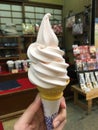 Peach soft service ice-cream, signature flavor of Okayama, Japan Royalty Free Stock Photo