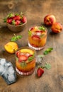 Peach strawberry lemonade Summer cold drink fruits berries
