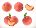 Peach. Sweet fruit. 3d vector icons set. Realistic illustration Royalty Free Stock Photo