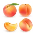 Peach. Sweet fruit. 3d vector icons set. Realistic illustration Royalty Free Stock Photo