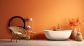 Peach themed modern bathroom with luxurious bathtub and fuzzy decor accents for an elegant touch Royalty Free Stock Photo