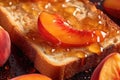 peach toast, macro shot of a fresh breakfast with Dripping Honey, AI Generated Royalty Free Stock Photo