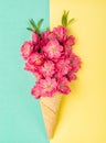 Peach tree blossom waffle cone Pink flowers Royalty Free Stock Photo