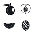 Peach tree slices fruit icons set, simple style Royalty Free Stock Photo