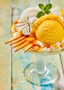 Peach and Vanilla Ice Cream Sundae with Fruit Royalty Free Stock Photo