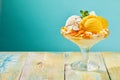 Peach and Vanilla Ice Cream Sundae with Fruit Royalty Free Stock Photo