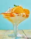 Peach and Vanilla Ice Cream Sundae with Fruit Royalty Free Stock Photo