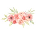 Peach Watercolor Flowers Bouquet Floral Coral Painted Arrangement Leaves