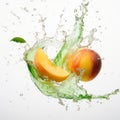 Peach With White Water Splash: Commercial Imagery With Lively Movement