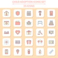 Peach And Yellow Color Set Of Child Adoption Icons In Square