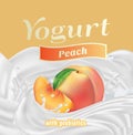 Peach Yogurt with Probiotics Splash Label Badge Template. Vector