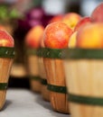 Peaches in baskets at Farmer's Market Royalty Free Stock Photo