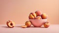 Peaches in a bowl on a pink background, apricots in a pink bowl Royalty Free Stock Photo