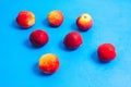 Peaches close-up on a blue background. Summer fruits