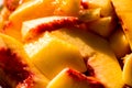 Close-up photograph of peeled and sliced peaches Royalty Free Stock Photo