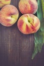 Peaches on dark wooden background