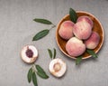 Peaches on a dense fabric Royalty Free Stock Photo