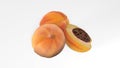 Peaches, fruit on white, close-up view