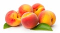 Peaches isolated. Ripe peach and half of peach on white background. Fresh fruits. Royalty Free Stock Photo