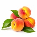 Peaches isolated. Ripe peach and half of peach on white background. Fresh fruits. Royalty Free Stock Photo