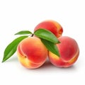 Peaches isolated. Ripe peach and half of peach on white background. Fresh fruits. Royalty Free Stock Photo