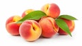 Peaches isolated. Ripe peach and half of peach on white background. Fresh fruits. Royalty Free Stock Photo