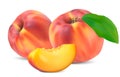 Peaches with leaves and slices Royalty Free Stock Photo