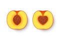 Peaches with normal pit and pit shaped like heart symbol