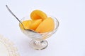 Peaches in a plate on the table Royalty Free Stock Photo