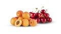 Peaches with Red Cherries isolated white background Royalty Free Stock Photo