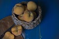 Peaches, seasonal fruit in a wicker bowl Royalty Free Stock Photo