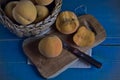 Peaches, seasonal fruit in a wicker bowl Royalty Free Stock Photo
