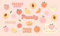 Peaches set. Cute peach fruit. Simple flat doodle