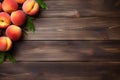 Peaches on a wooden background, empty copy space, Horizontal format 3:2 Royalty Free Stock Photo