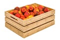 Peaches in the wooden crate, 3D rendering