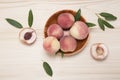 Peaches on a wooden table Royalty Free Stock Photo