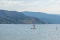 PEACHLAND, CANADA - AUGUST 01, 2020: beautiful summer day paddle-boarding at okanagan lake