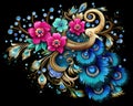 Peacock beautiful floral jewelry wallpaper is on a dark background.